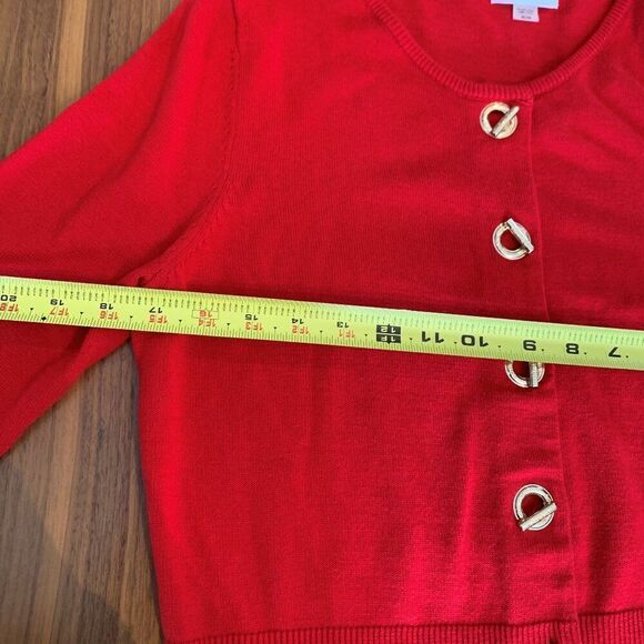 Calvin Klein cardigan, chili pepper red, toggle close, updated silhouette, sz M - Picture 9 of 16